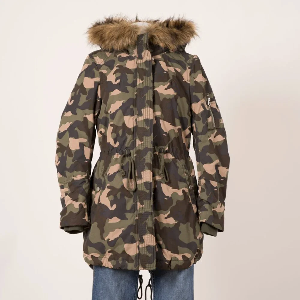 H&M Camouflage Hooded Parka with Faux Fur Trim - Picture 4 of 6